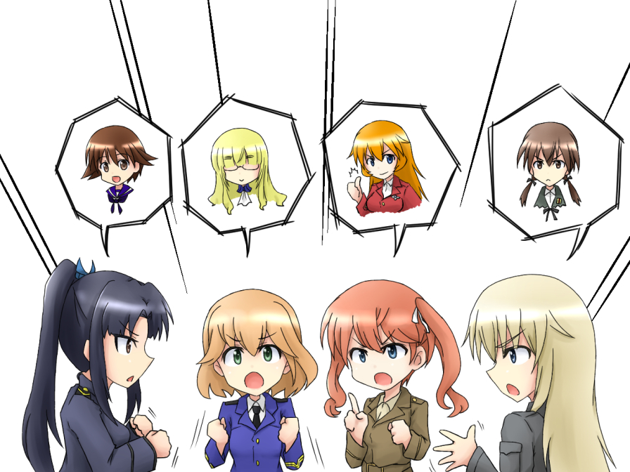 6+girls, amelie_planchard, black_hair, blonde_hair, blue_eyes, brown_eyes, brown_hair, charlotte_e_yeager
