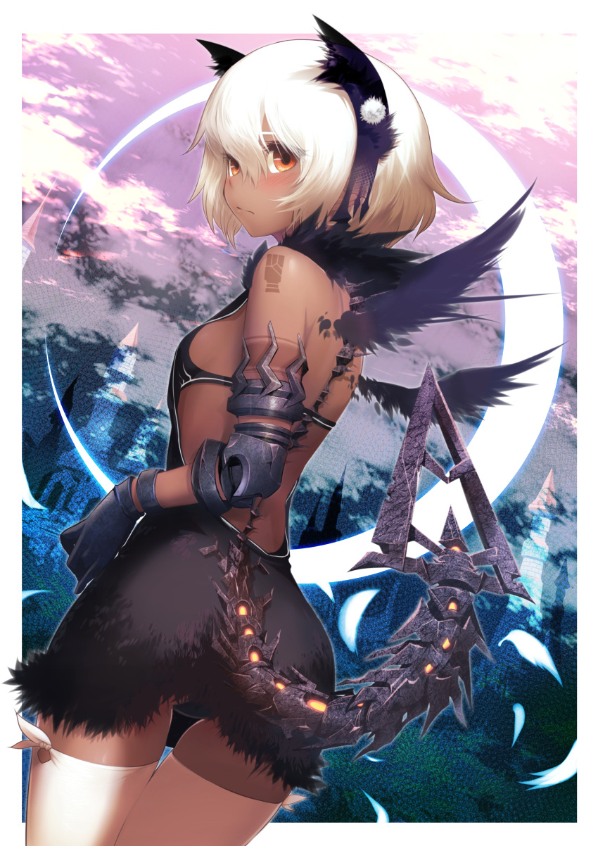 1girl, absurdres, animal_ears, armor, bare_shoulders, black_dress, black_rock_shooter, bra