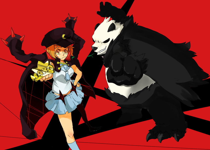1girl, alternate_costume, banchou, brass_knuckles, brown_eyes, brown_hair, crossover, hand_on_hip