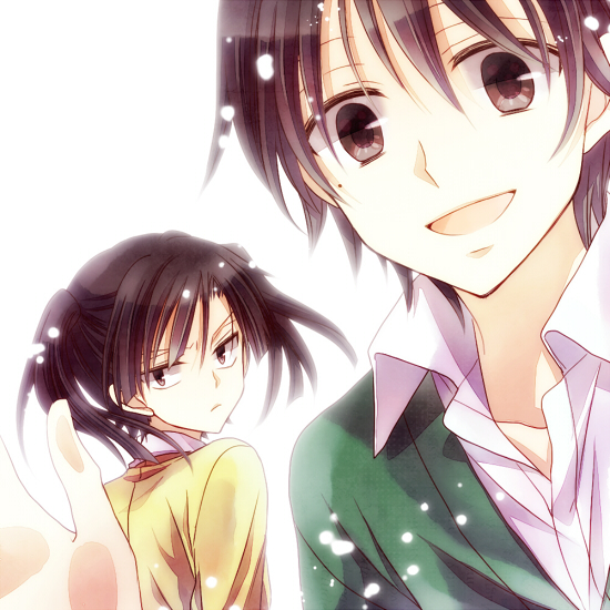 1boy, 1girl, black_hair, enomoto_takane, kagerou_project, kokonose_haruka, long_hair, looking_at_viewer