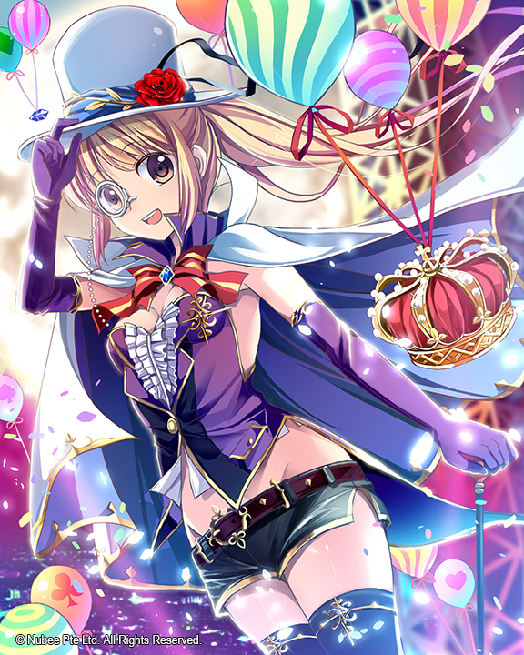 1girl, balloon, blonde_hair, brown_eyes, cape, crown, elbow_gloves, gloves