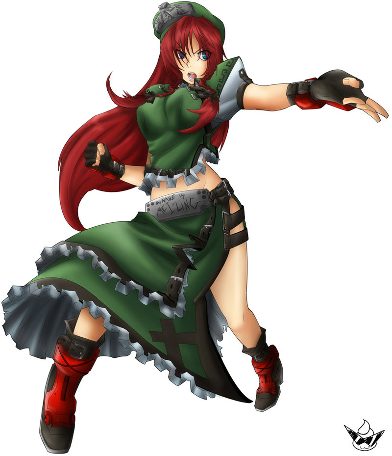 alternate_costume, belt, braid, cosplay, crossover, fingerless_gloves, gloves, guilty_gear