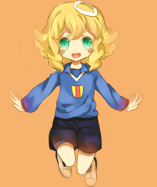 1boy, angelo_cabrini, blonde_hair, blush, blush_stickers, green_eyes, halo, inazuma_eleven