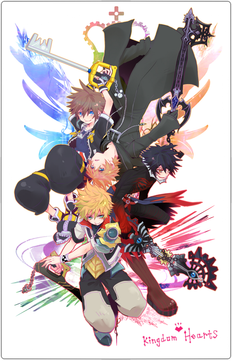 4boys, armor, black_hair, blonde_hair, blue_eyes, brown_hair, bunta01, chain_necklace
