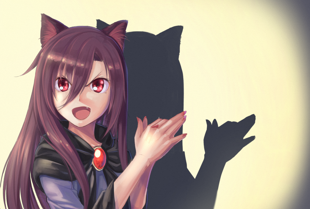 1girl, animal_ears, brooch, brown_hair, dress, fang, imaizumi_kagerou, jewelry