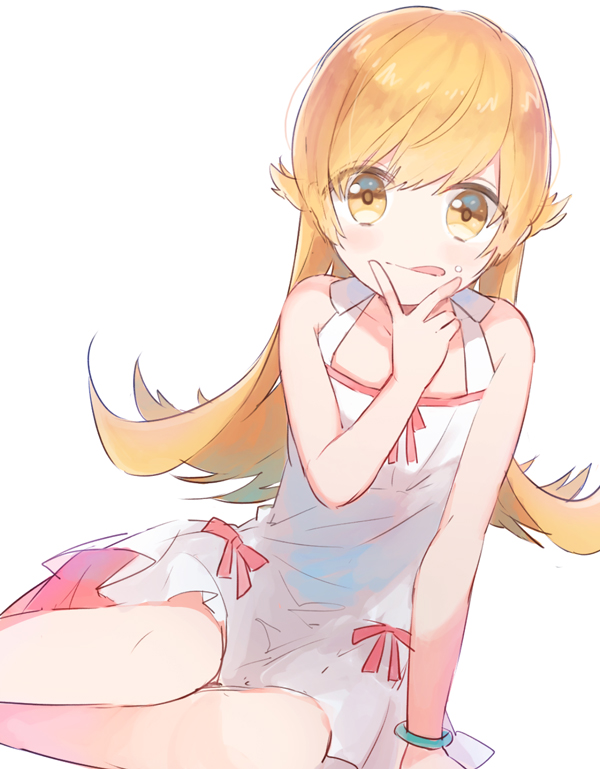 1girl, bakemonogatari, blonde_hair, dress, gomi_chiri, long_hair, monogatari_(series), oshino_shinobu