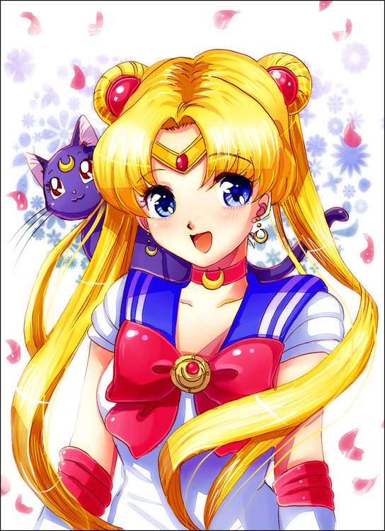 1girl, bishoujo_senshi_sailor_moon, blonde_hair, blue_eyes, bow, brooch, cat, choker