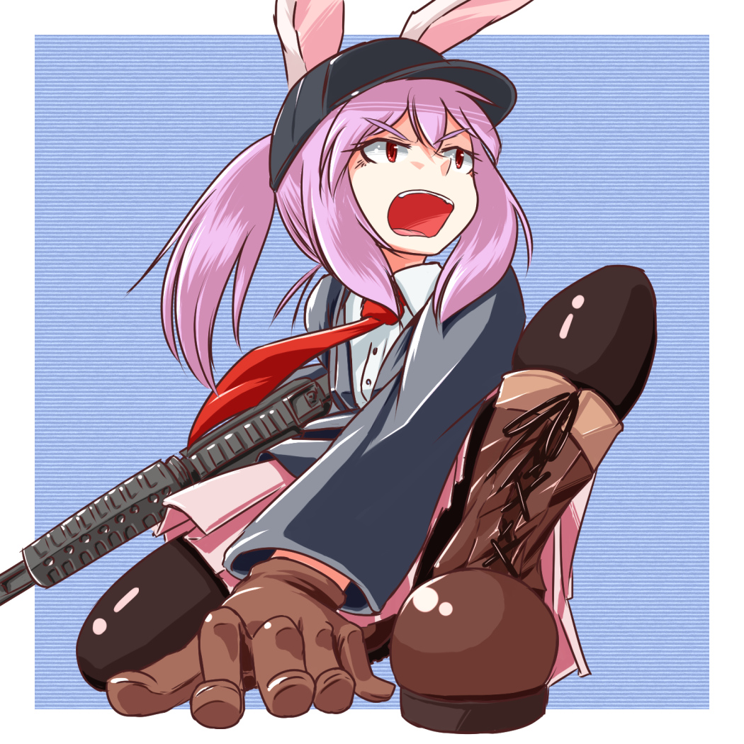 1girl, animal_ears, boots, gloves, gun, hat, kys_(k-k2), long_hair