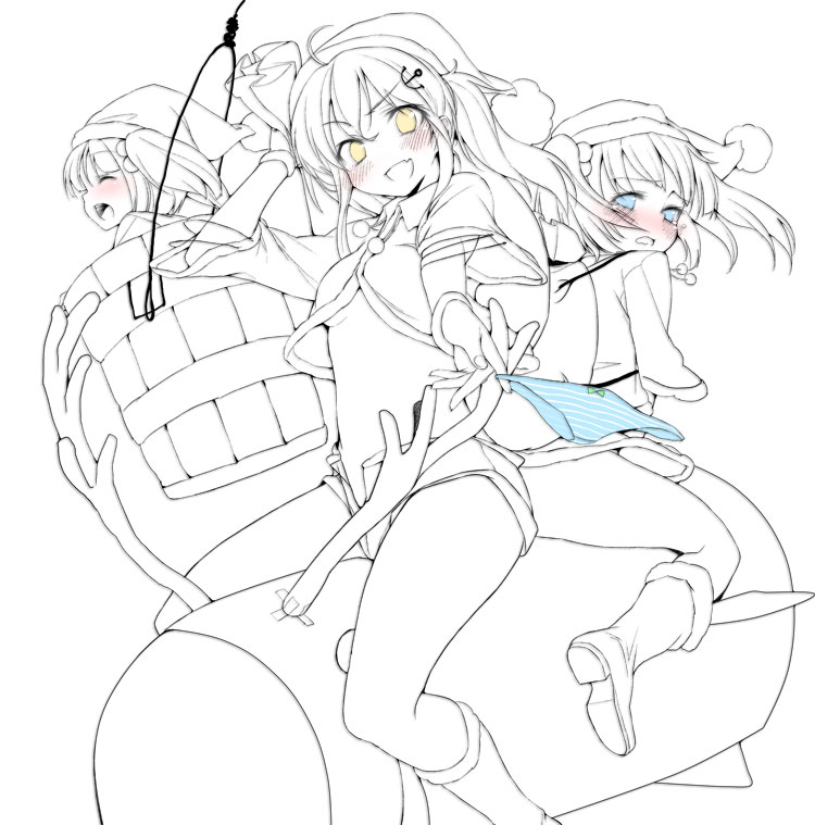 anchor, antlers, blue_eyes, blush, bucket, buriki, christmas, in_bucket