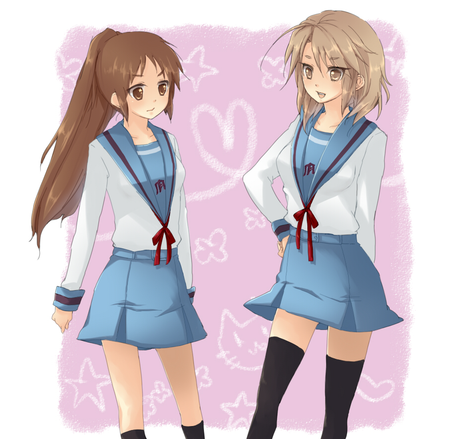 bad_id, brown_eyes, brown_hair, genderswap, iwashita_(nukopo), koizumi_itsuki_(female), kyonko, long_hair
