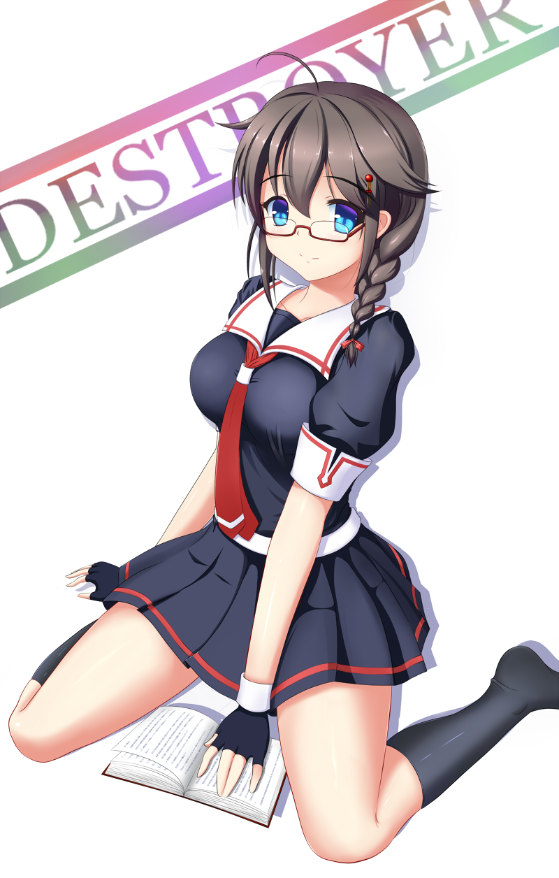 1girl, ahoge, bespectacled, black_hair, blue_eyes, book, braid, glasses