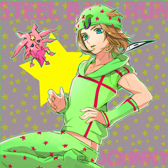 1boy, androgynous, blonde_hair, blue_eyes, hat, iseyun, johnny_joestar, jojo_no_kimyou_na_bouken