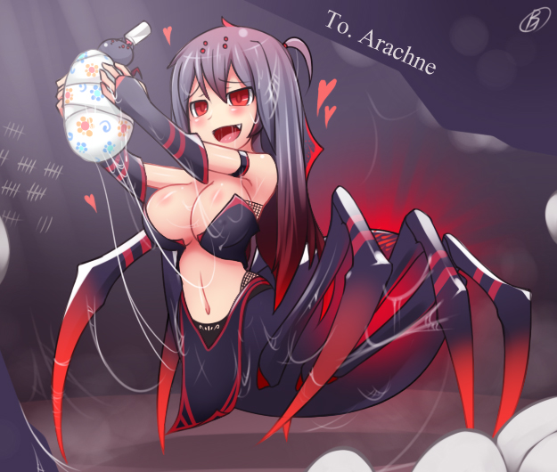 baby, bottle, breasts, broodmother, defense_of_the_ancients, dota_2, egg, fang, heart, milk_bottle, monster_girl, personification, rabbitbrush, spider, web