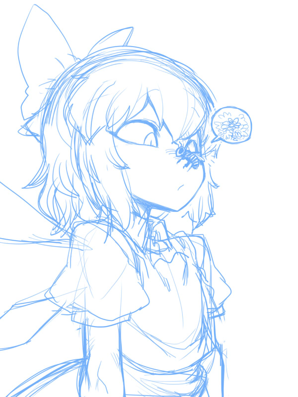 bow, cirno, crossed_eyes, flat_chest, hair_bow, ice, ice_wings, insect