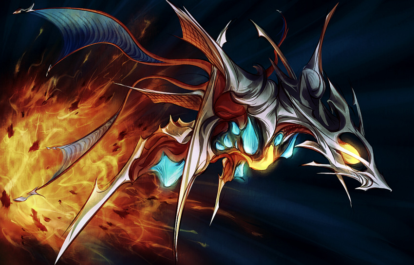 byneet, fire, flying, gamera_(series), irys_(gamera), kaijuu, monster, no_humans, yellow_eyes