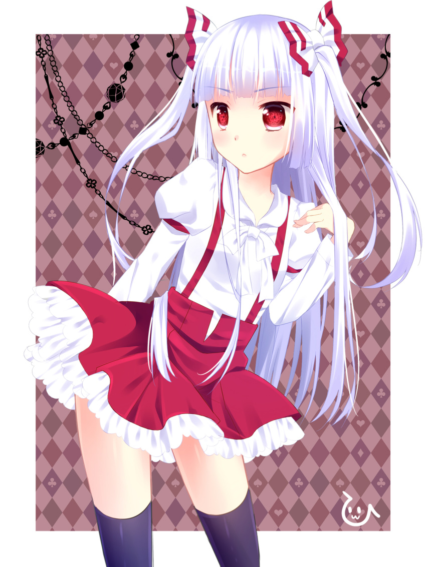 1girl, adapted_costume, alternate_hairstyle, black_legwear, bow, fujiwara_no_mokou, hair_bow, highres