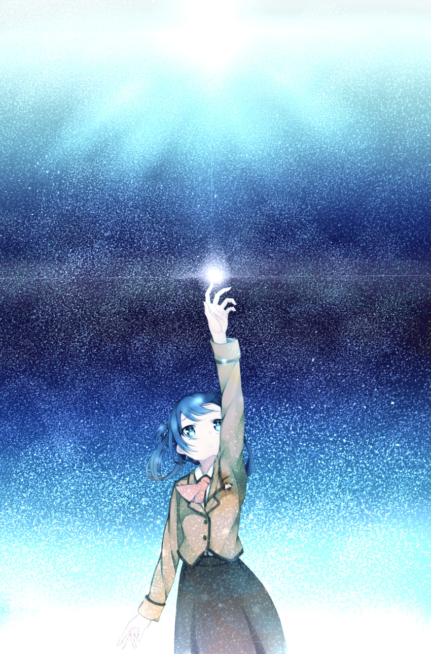 1girl, black_hair, blue_eyes, gakitama, highres, long_hair, nagi_no_asukara, reaching, school_uniform, shiodome_miuna, teenage
