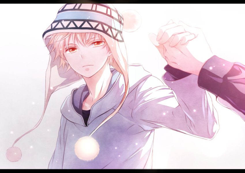 beanie, blonde_hair, hat, holding_hands, noragami, orange_eyes, short_hair, solo_focus