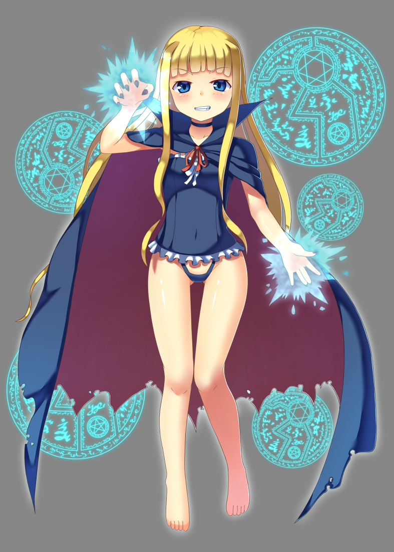 1girl, blonde_hair, blue_eyes, cape, choker, corset, evangeline_a_k_mcdowell, fingernails
