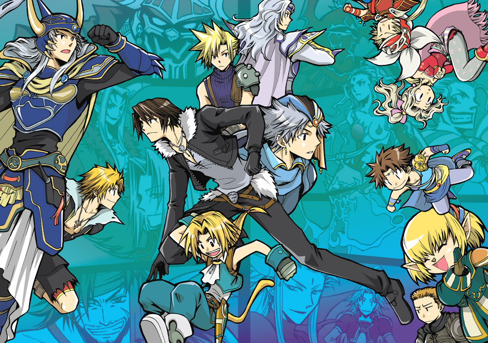 armor, beshiexe, blonde_hair, brown_hair, butz_klauser, cape, cecil_harvey, cefca_palazzo