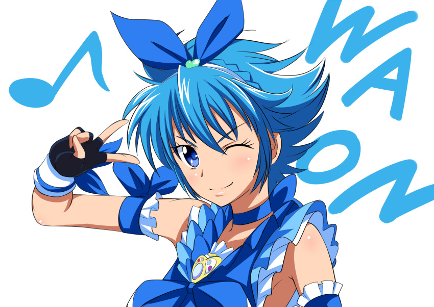 1girl, blue_eyes, blue_hair, braid, character_name, choker, cure_beat_(fake), eyelashes