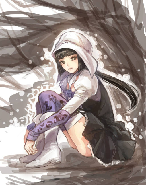 1girl, black_hair, boots, brown_eyes, dress, hood, jojo_no_kimyou_na_bouken, leopard_print, long_hair, ponytail, shinomaru, sitting, solo, steel_ball_run, sugar_mountain, thighhighs, tree