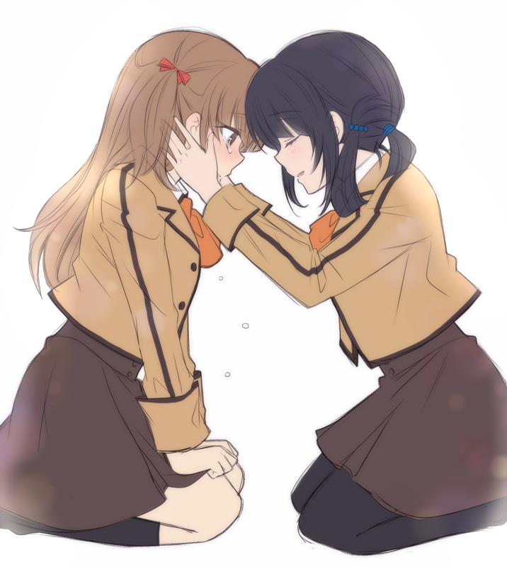 2girls, black_hair, blue_eyes, brown_hair, hisanuma_sayu, kotokoto_(mitsuyoshi0211), long_hair, multiple_girls