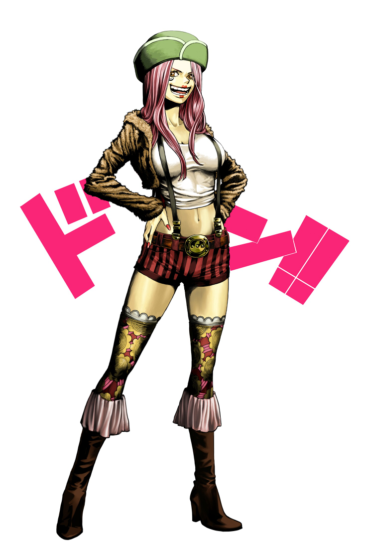 1girl, breasts, brown_eyes, full_body, fur_jacket, hands_on_hips, hat, high_heel_boots