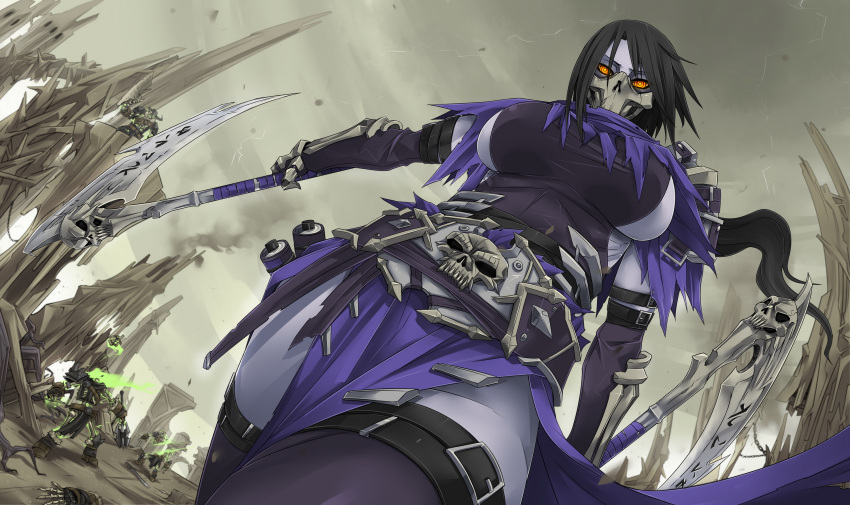 1girl, akali, alternate_costume, black_hair, breasts, highres, kuma_x, large_breasts