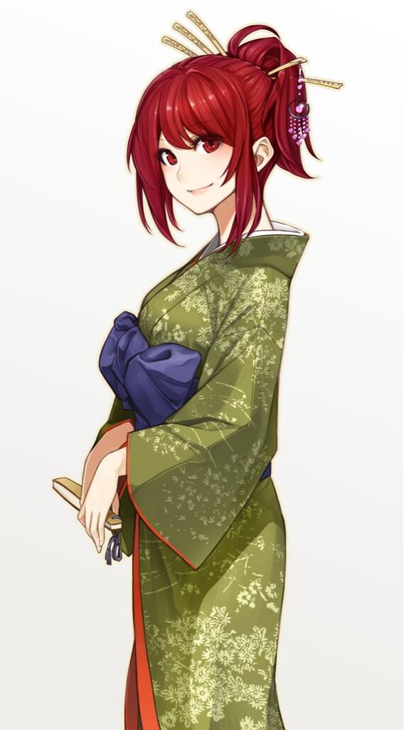 1girl, bow, character_request, fan, floral_print, folding_fan, from_side, gradient