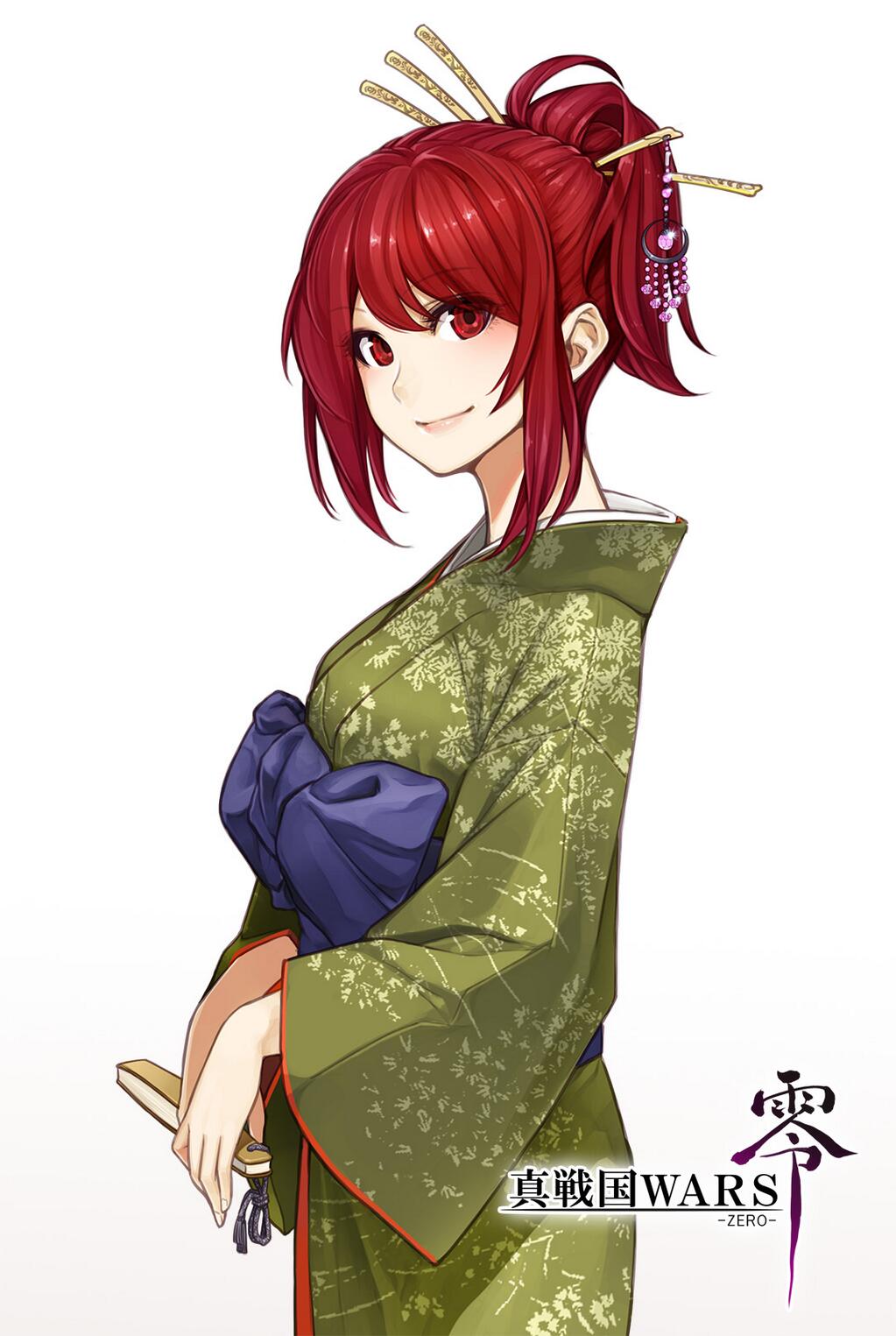 1girl, bow, character_request, fan, floral_print, folding_fan, from_side, gradient