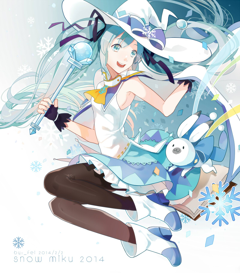 1girl, 2014, aqua_eyes, aqua_hair, artist_name, boots, cape, character_name