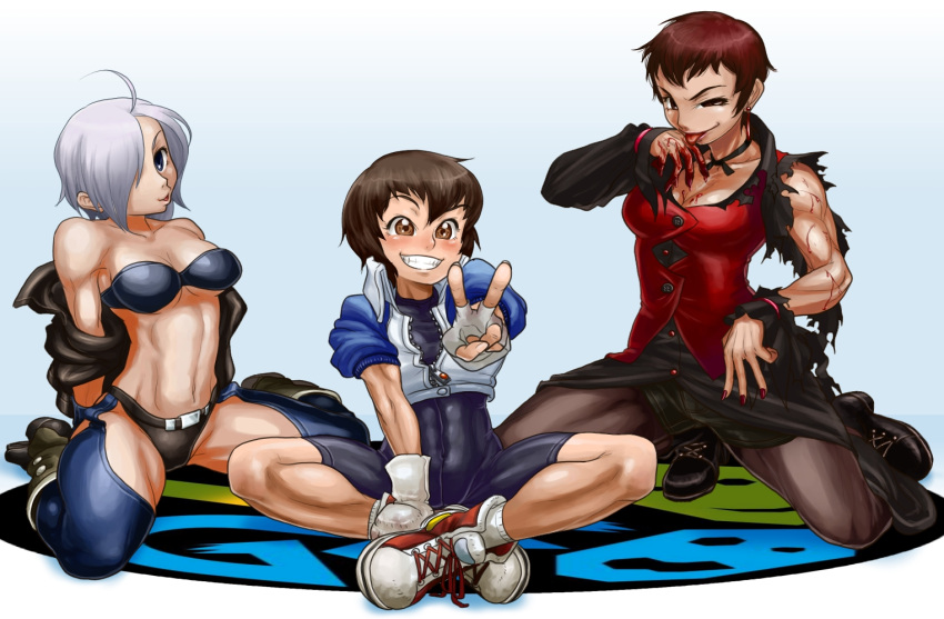 ahoge, angel_(kof), blood, boro, chaps, fatal_fury, hair_over_one_eye, king_of_fighters