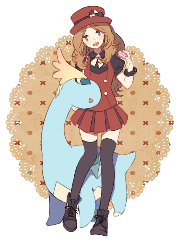 1girl, ai-wa, amaura, black_legwear, blue_eyes, brown_hair, hat, open_mouth
