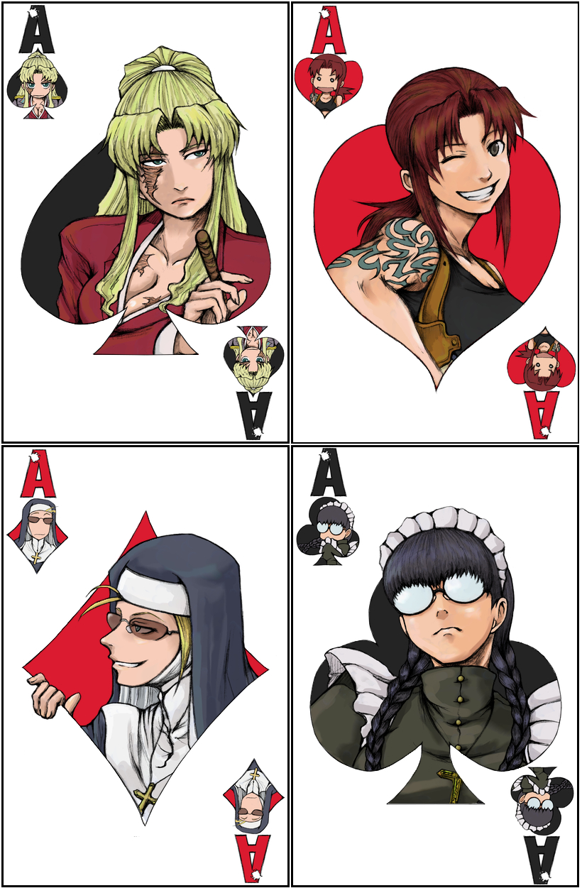 4girls, ace, armpit_holster, balalaika, black_hair, black_lagoon, braid, breasts
