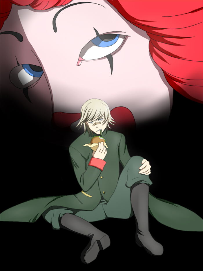 darker_than_black, goran, goran_(darker_than_black), hamburger, mcdonald's, parody, ronald_mcdonald