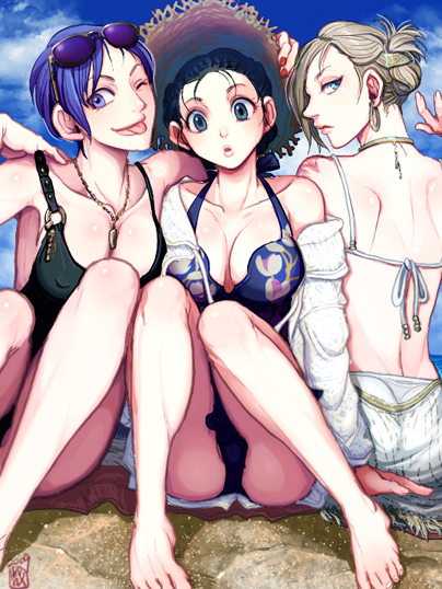 :p, android_18, blue_eyes, blue_hair, bulma, chi-chi_(dragon_ball), dragon_ball, dragon_ball_z