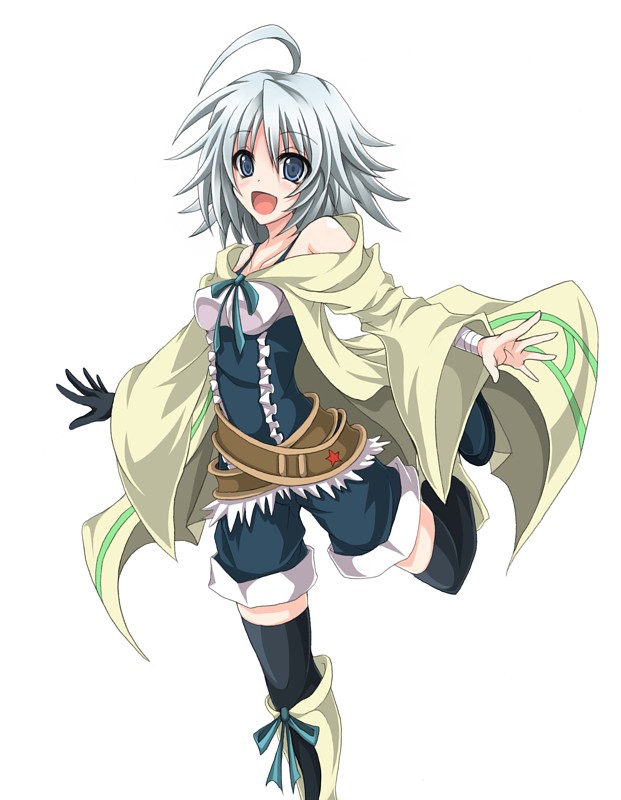 1girl, ahoge, black_legwear, blush, breasts, duel_monster, grey_eyes, happy