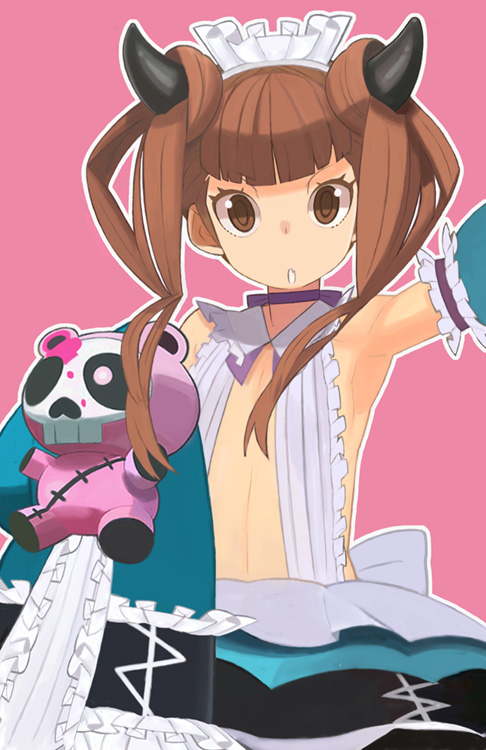 1girl, arm_up, armpits, bare_shoulders, black_legwear, brown_eyes, brown_hair, detached_sleeves