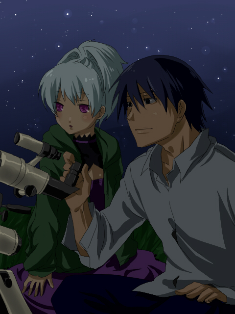 darker_than_black, hei, mikapon, star, telescope, yin