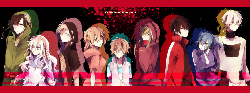 4girls, 5boys, amamiya_hibiya, black_hair, blonde_hair, brown_hair, children_record_(vocaloid), dress