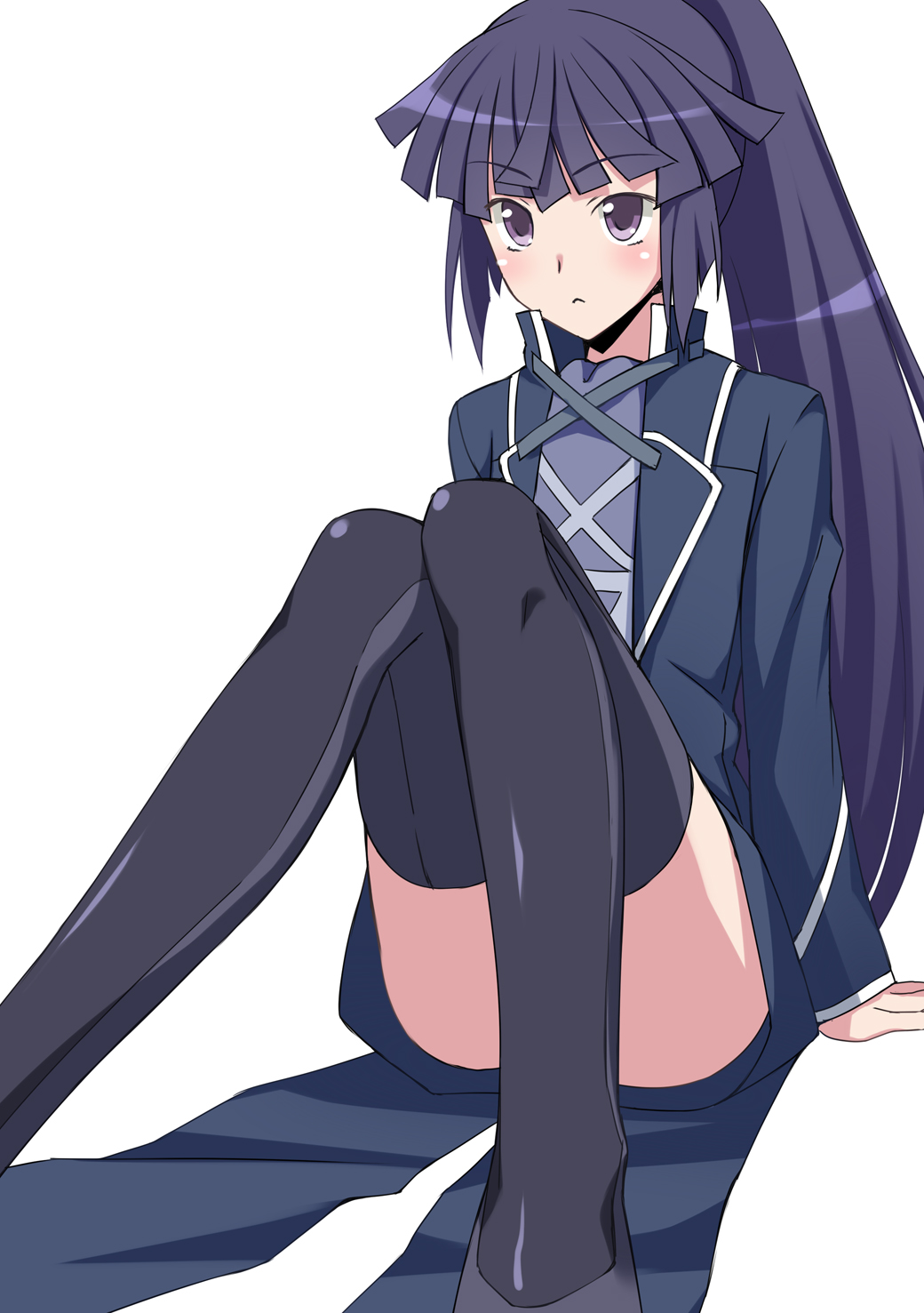 1girl, akatsuki_(log_horizon), black_legwear, blue_hair, highres, ike_masato, log_horizon, long_hair