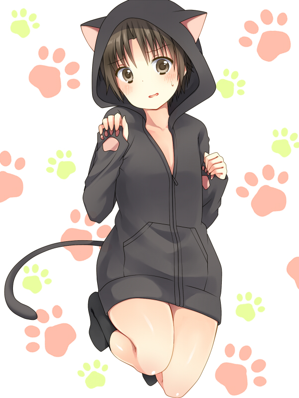 1boy, animal_hood, brown_eyes, brown_hair, hood, hoodie, little_busters!!, naoe_riki