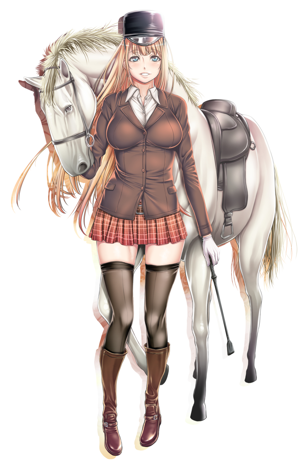 1girl, blonde_hair, blue_eyes, blush, boots, breasts, gloves, hat