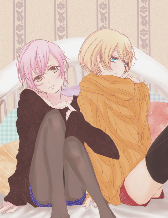 2boys, alois_trancy, black_legwear, blonde_hair, blue_eyes, crossover, grey_eyes, kuroshitsuji