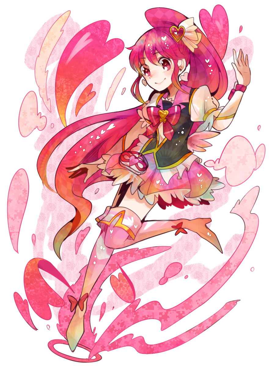 1girl, aino_megumi, blush, boots, cure_lovely, earrings, full_body, hair_ornament