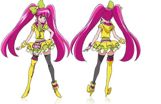 2girls, aino_megumi, asymmetrical_legwear, bow, cure_lovely, dual_persona, earrings, frills