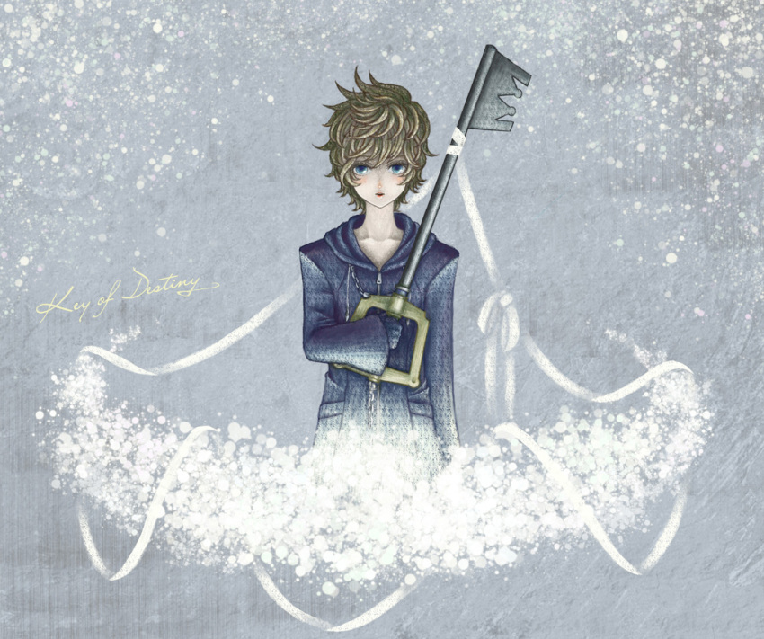 1boy, blonde_hair, blue_eyes, cloak, gloves, keyblade, kingdom_hearts, roxas, seimoku, solo