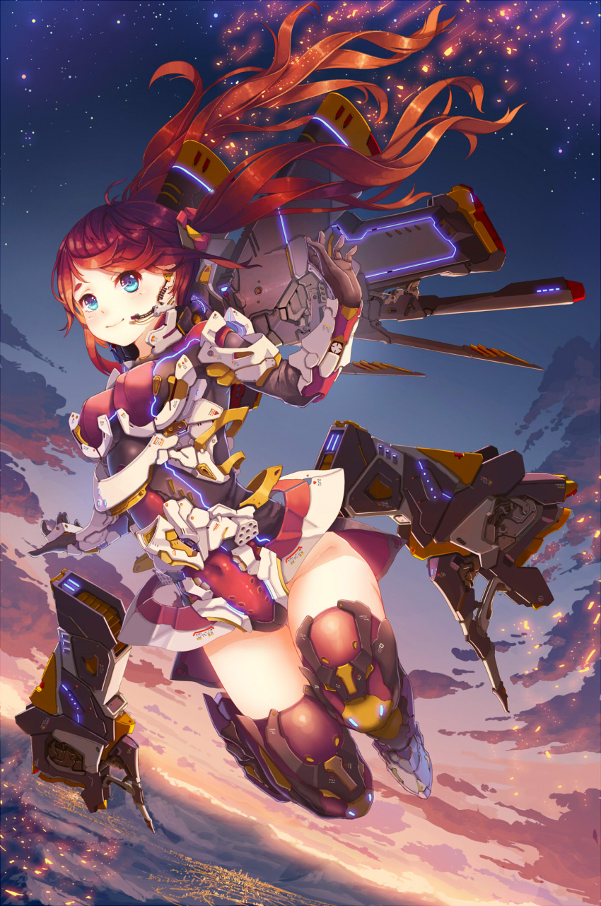 1girl, armor, blue_eyes, bodysuit, breasts, fangxiang_cuoluan, headset, highres