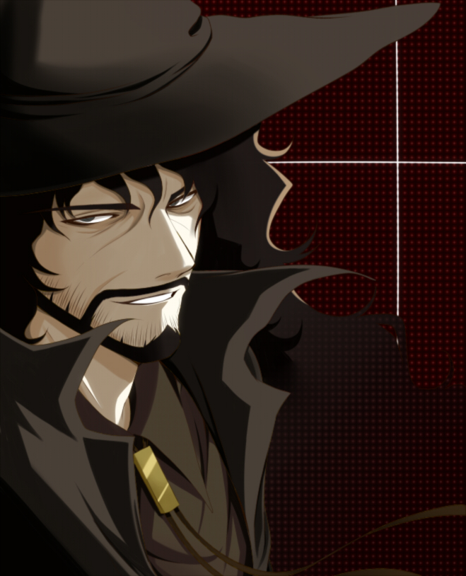 1boy, black_eyes, black_hair, bust, cowboy_bebop, dansa, facial_hair, mustache